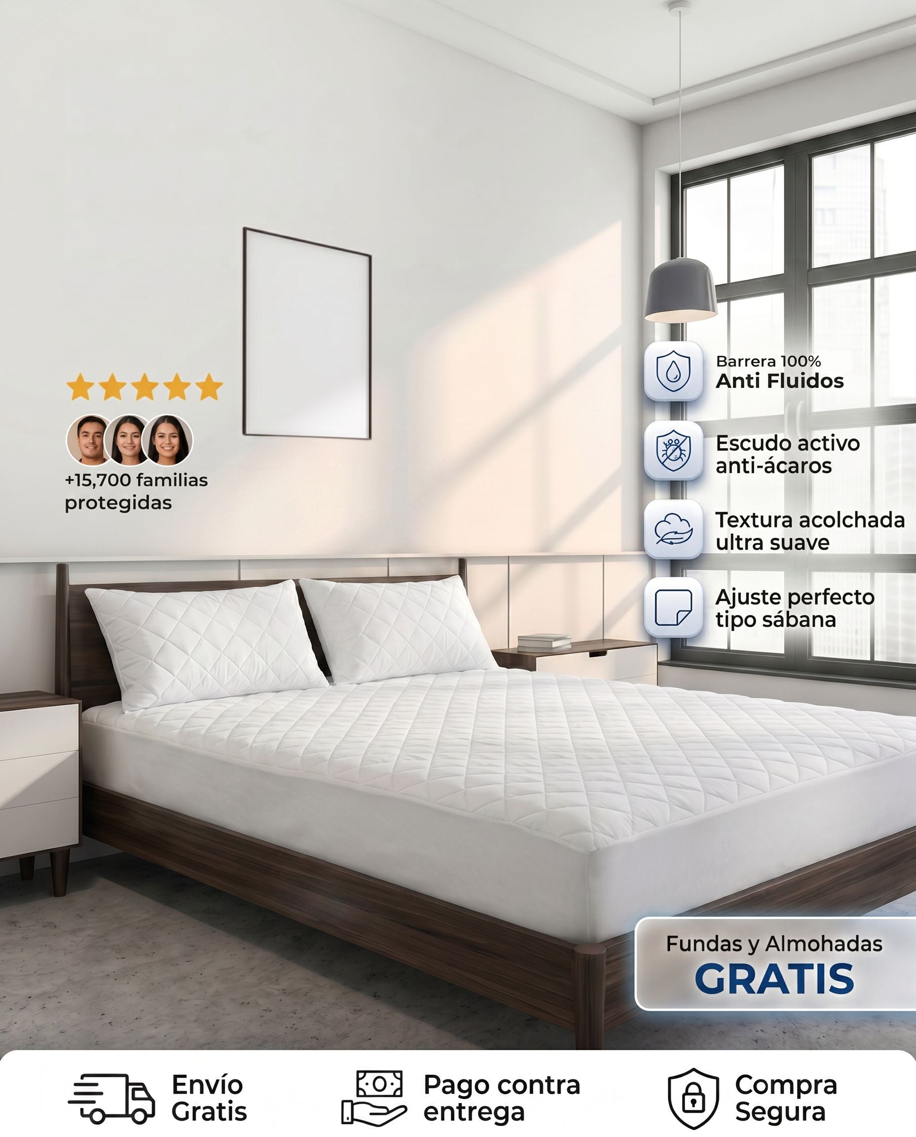 Protector de colchón blanco Patmia, hogar, ultra perfecto protección, con fundas y almohadas hipoalergénicas gratis.