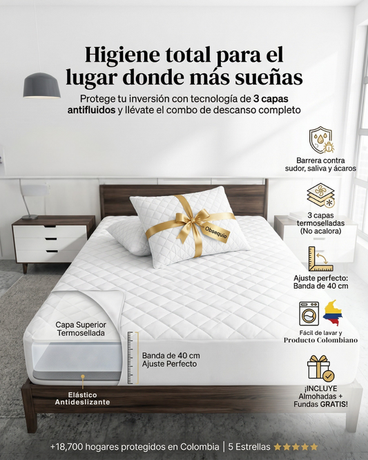 Protector de colchón Patmia, ultra perfecto, con fundas y almohadas hipoalergénicas gratis, ideal para protección del hogar.